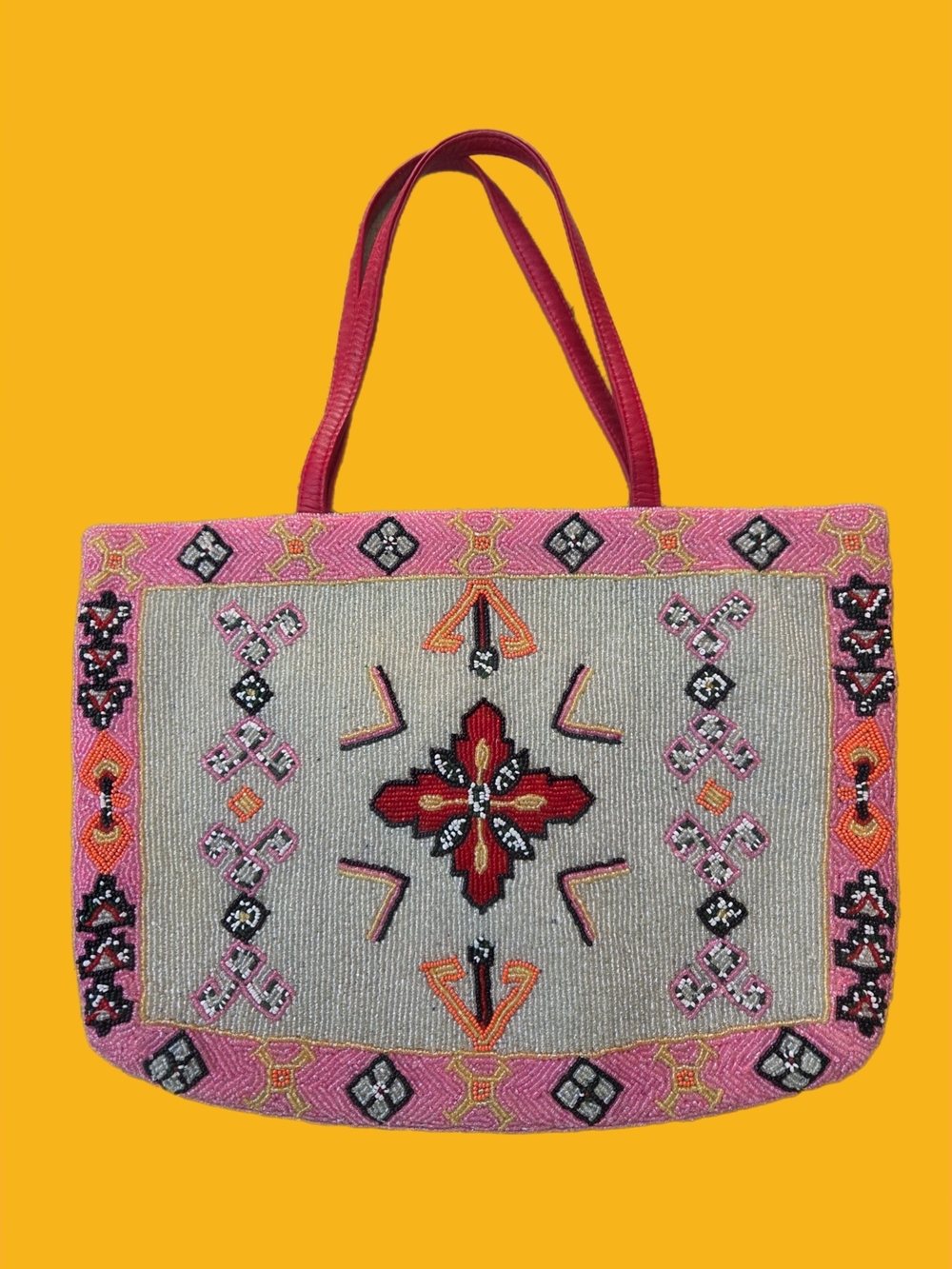 Christiana Vintage Multi Colored Ethnic Glass Beaded Tote Bag "Brand New"